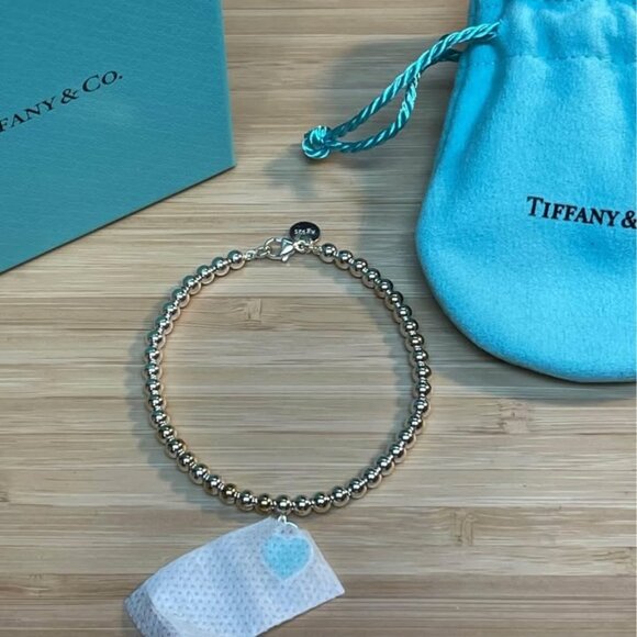 Tiffany Bead Bracelet in Silver, Tiffany Blue with a Diamond, 4 mm - Picture 5 of 6